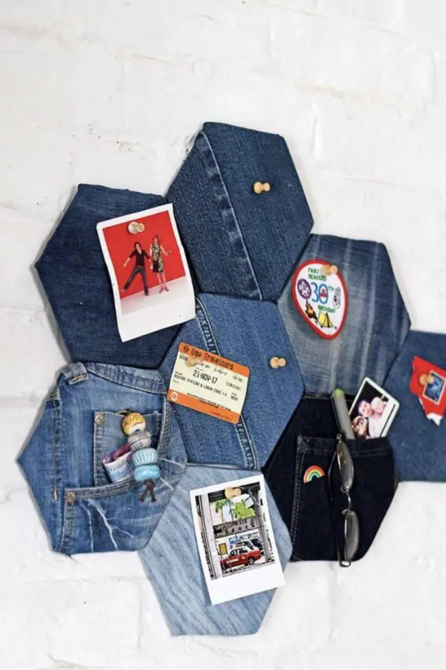 recycler jeans creer decoration déco murale à faire soi même récup hexagone