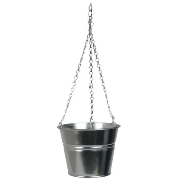 jardinage jardin de cure Pot de fleur avec chaîne de suspension, zinc, naturel, Ø 16 cm