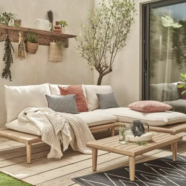 canape jardin terrasse en bois Salon de jardin 4 places en bois bois / beige