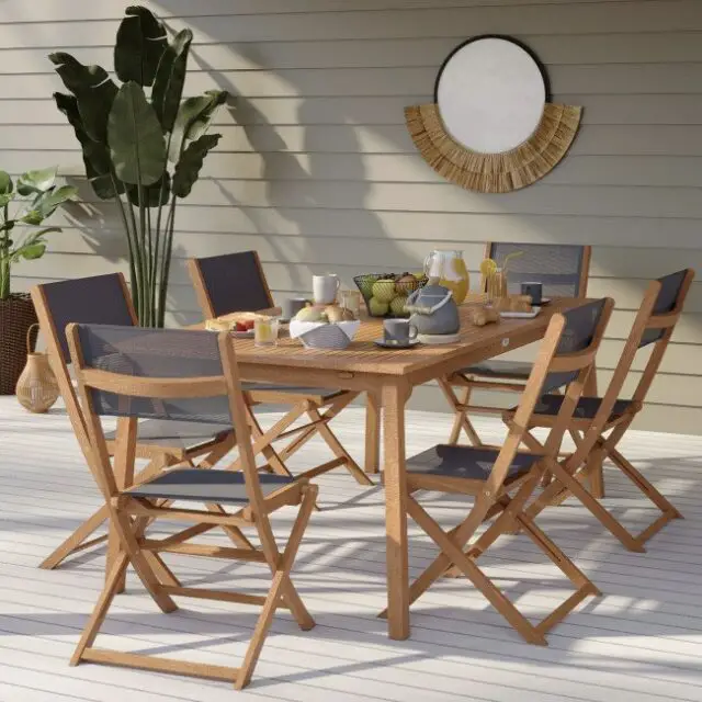 conseil choix salon de jardin drawer Ensemble de jardin 1 table extensible et 6 chaises en bois d'eucalyptus