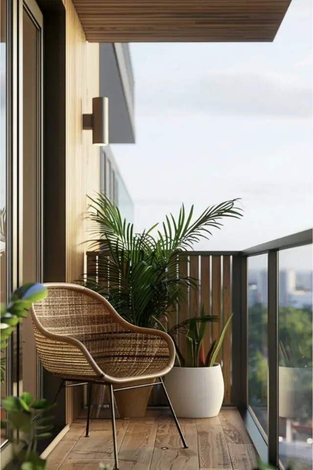 exemple protection balcon exterieur tasseaux bois fixés sur garde-corps chic simple moderne 