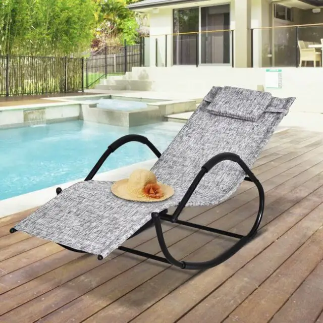 jardin confort fauteuil moderne Chaise longue à bascule rocking chair design contemporain gris