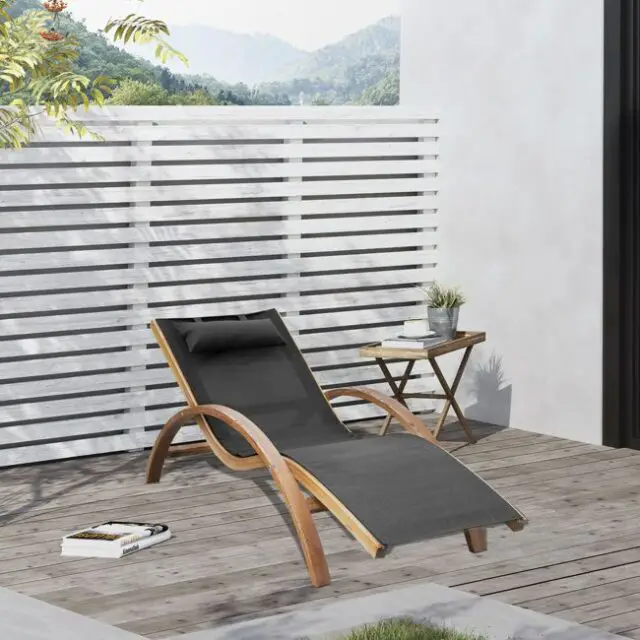 jardin confort fauteuil moderne Transat bois massif naturel beige noir