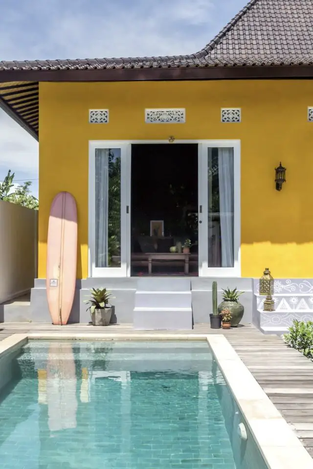 maison 3 chambres decor mexicain moderne jardin avec piscine prolongement salon baie vitrée 