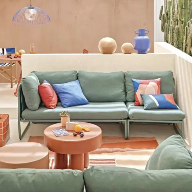 meuble de jardin contemporain maisons du monde Canapé de jardin 2 places bleu vert