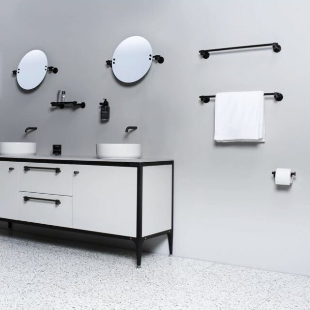Miroir de salle de bain en métal massif noir 60 cm