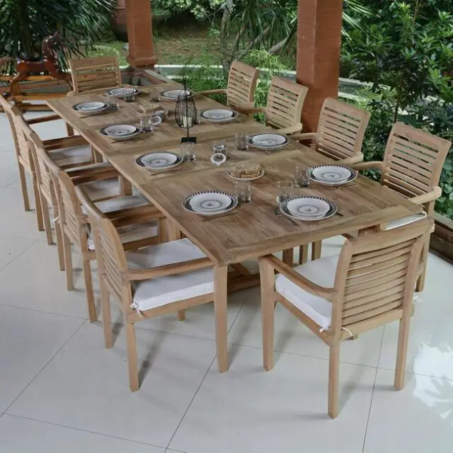 table chaise salon de jardin bois Salon de jardin en teck massif Mahina, 10 places