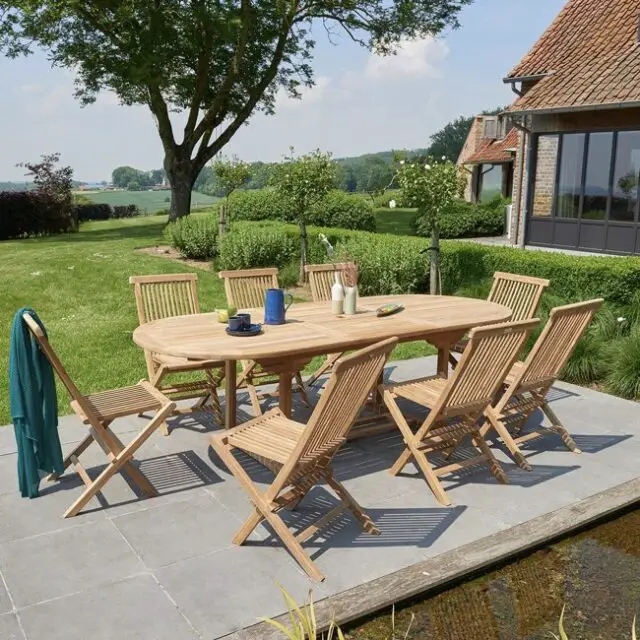 table chaise salon de jardin bois Salon de jardin en teck massif extensible 8/10 places