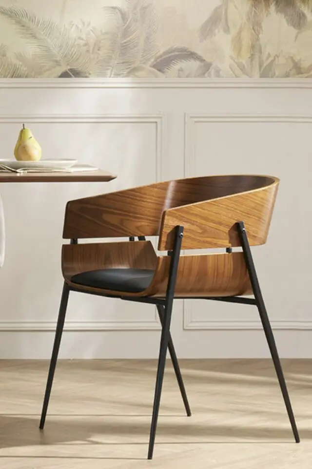 Chaise design bois foncé et métal noir WESS