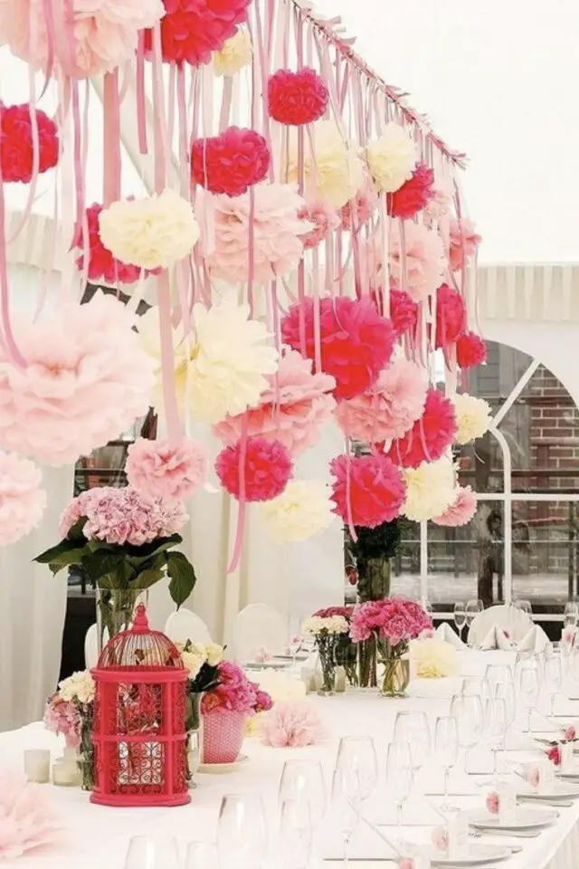 créer pompon guirlande papier crépon décoration dessus de table mariage fiançailles anniversaire fête pas cher 