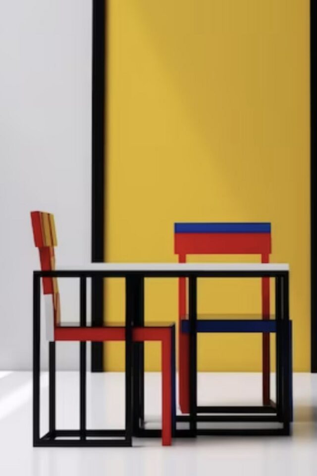 table et chaise de Stijl Mondrian couleur abstraction minimalisme 