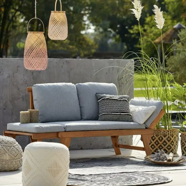 mobilier exterieur la redoute jardin canapé modulable méridienne en bois coussin gris 