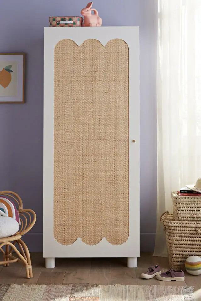 Armoire penderie, 1 porte blanc et chêne chambre fillette 