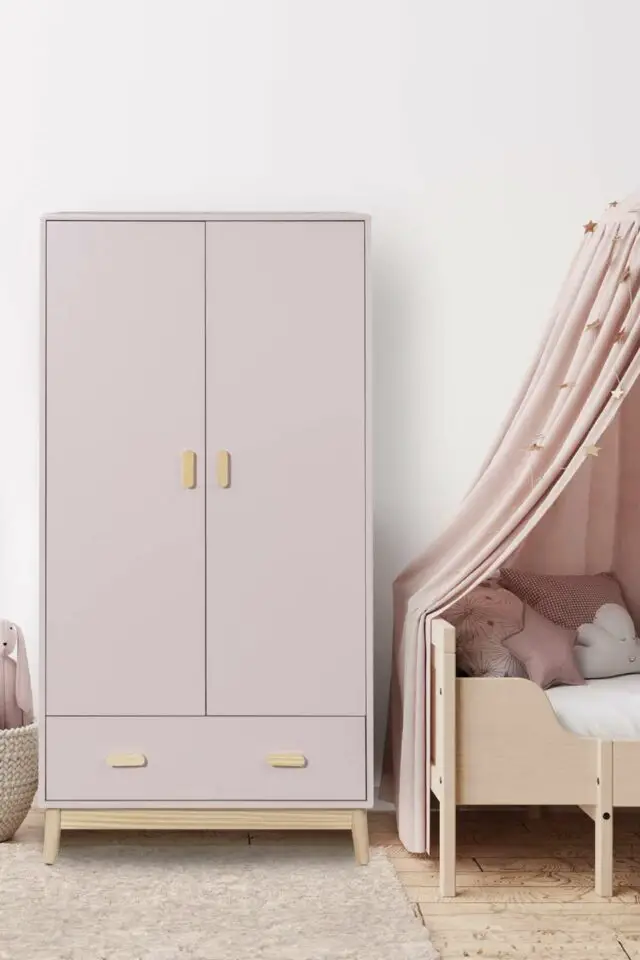 Armoire pour enfants avec 2 portes et 1 tiroir en MDF rose