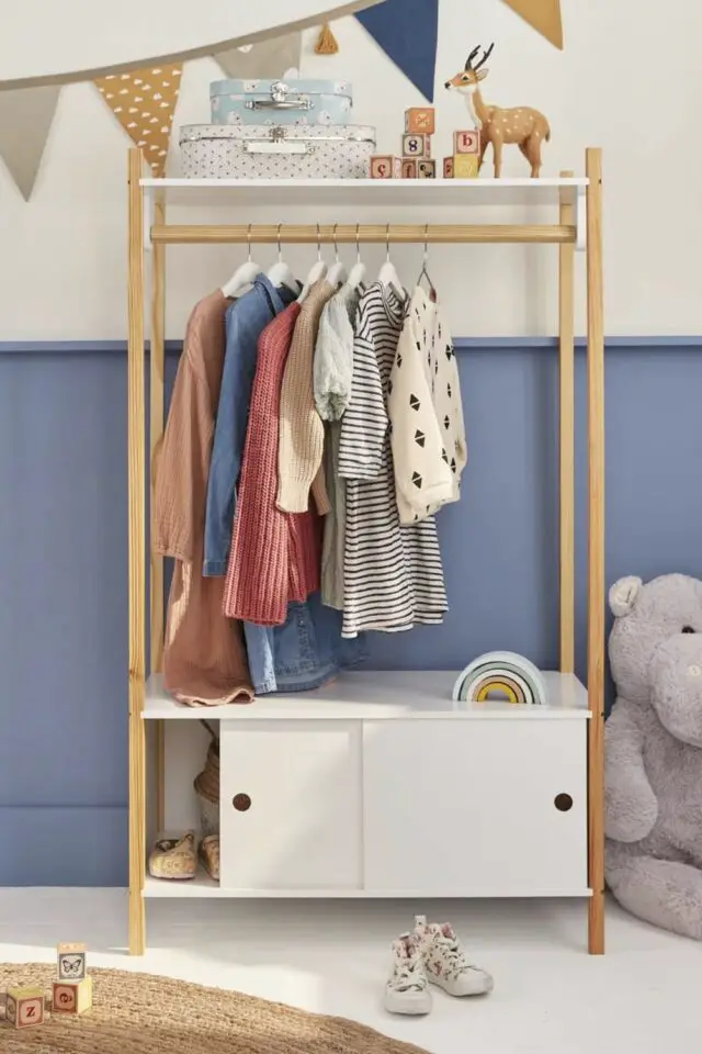 Penderie pour enfant avec portes coulissantes naturel blanc