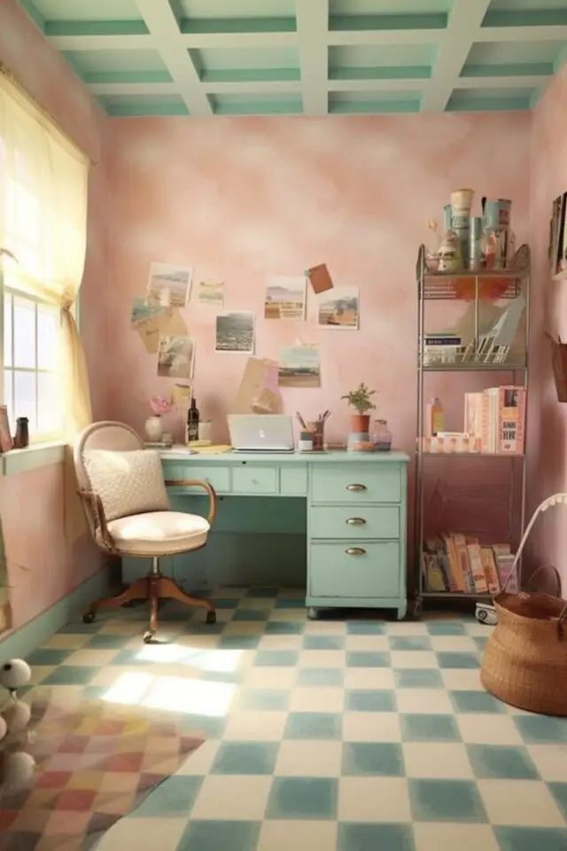 bien choisir couleur bureau travailler au calme pastel rose et vert ambiance féminine et vintage 