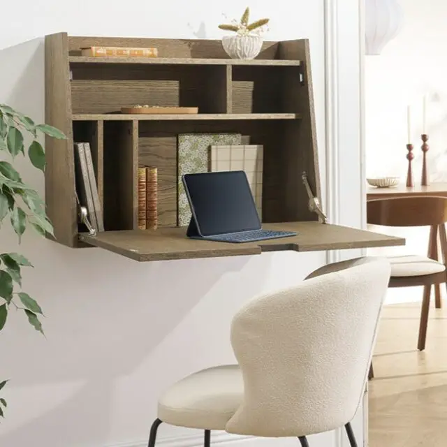 Bureau mural avec rangements en bois foncé L78 cm