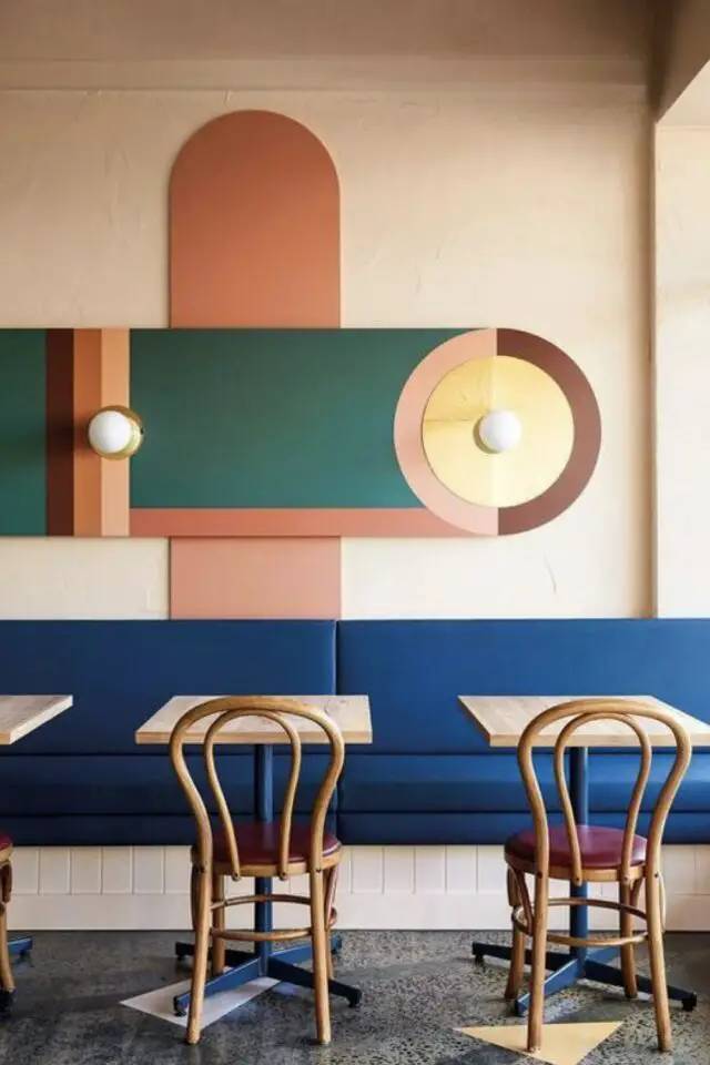 déco restaurant couleur moderne banquette bleu 