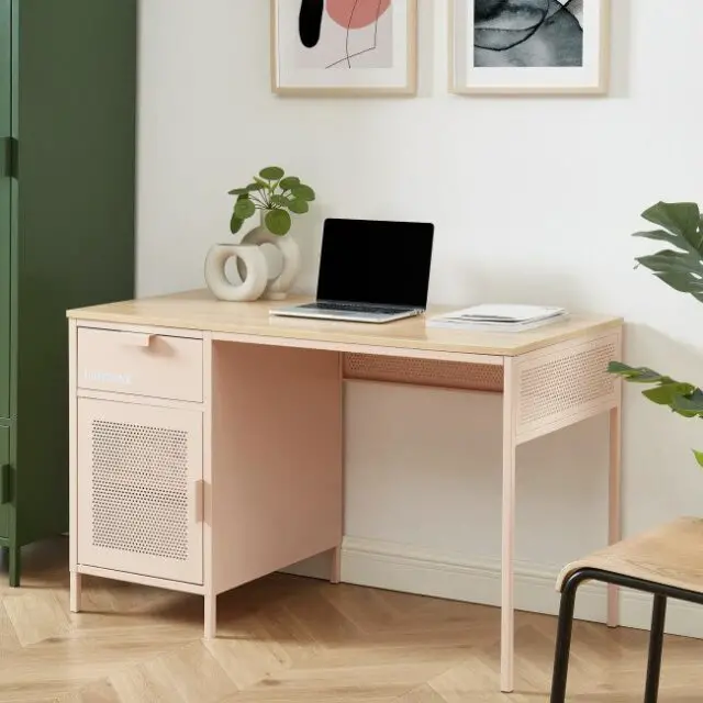 Bureau 1 porte 1 tiroir en métal PANTONE rose