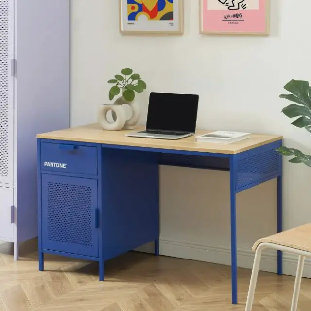 Bureau 1 porte 1 tiroir en métal PANTONE bleu électrique