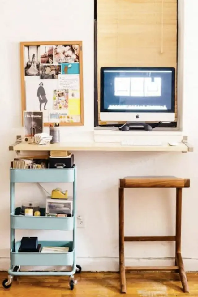 exemple deco bureau mural maison petite étagère simple avec rangement Ikea desserte 