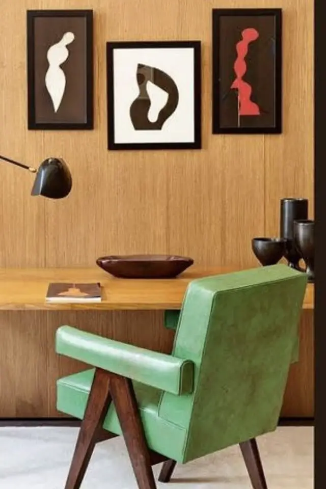 intégrer touche couleur bureau fauteuil en cuir vintage vert élégant 