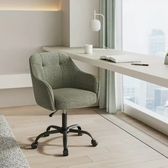 Chaise de bureau ergonomique tissu coton-lin vert