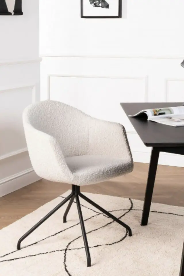 Chaise de bureau en tissu bouclette et métal