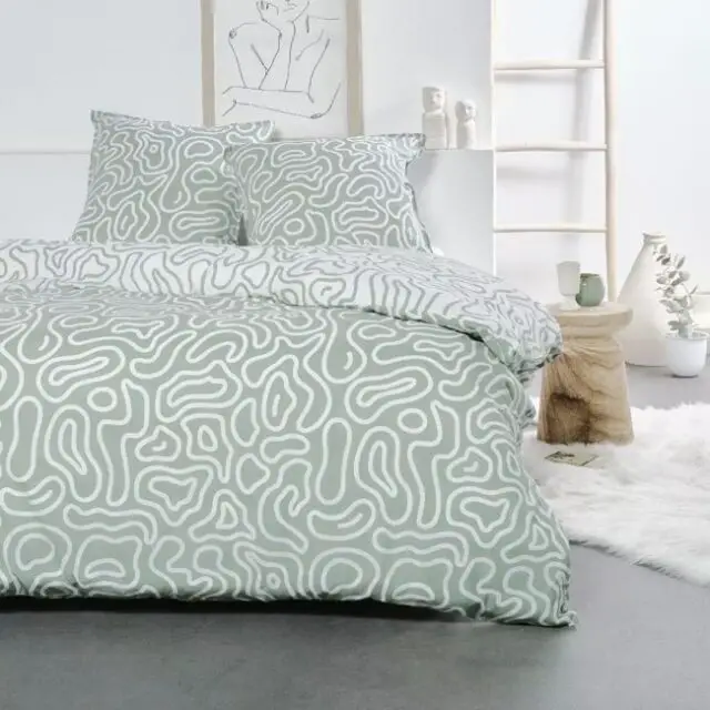 Parure de lit en Coton Vert 240x220 cm motif abstrait