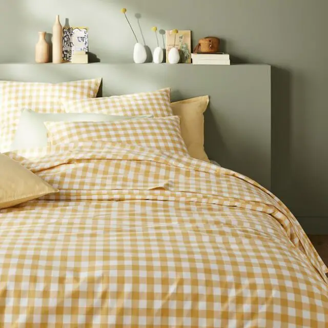 Housse de couette coton Vichy jaune 