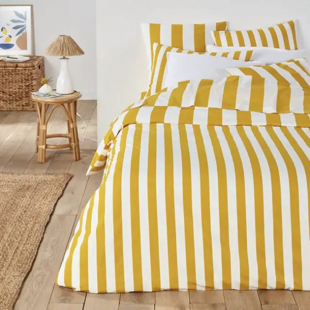 Housse de couette en coton rayée jaune