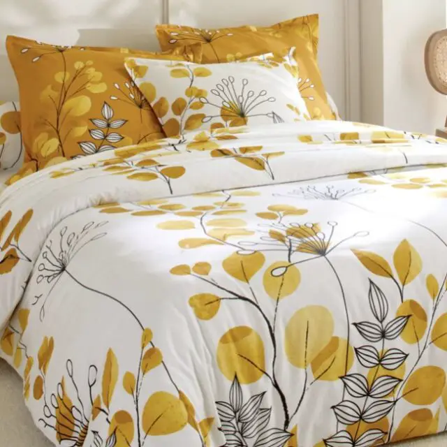 Linge de lit Danae en coton imprimé fleuri jaune