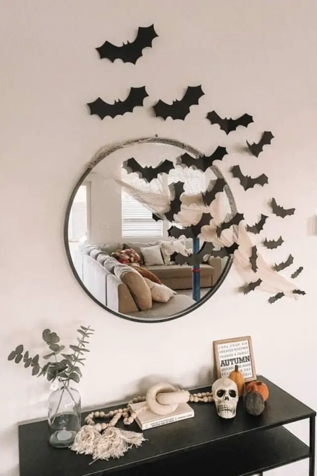 bricolage facile halloween chauve-souris en papier noir découpage facile déco murale 