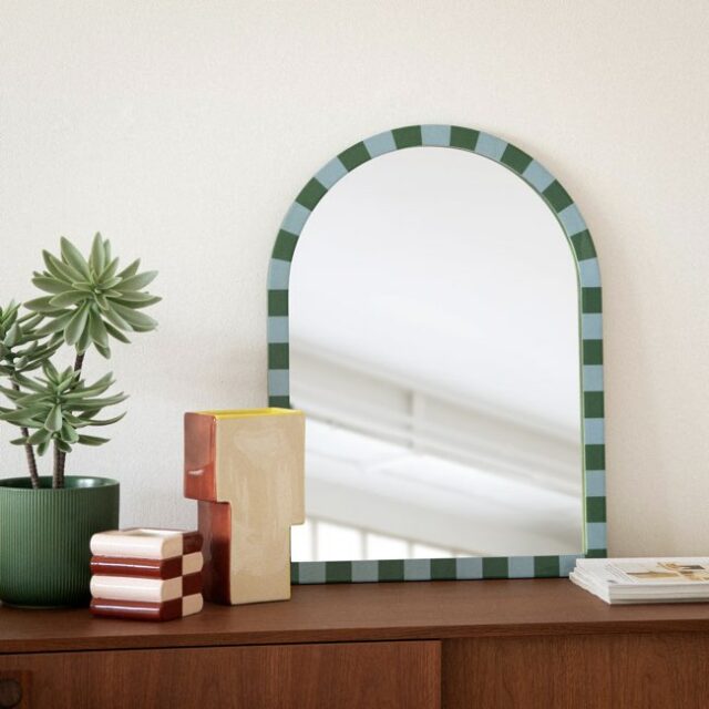 Miroir arche damier bleu et vert