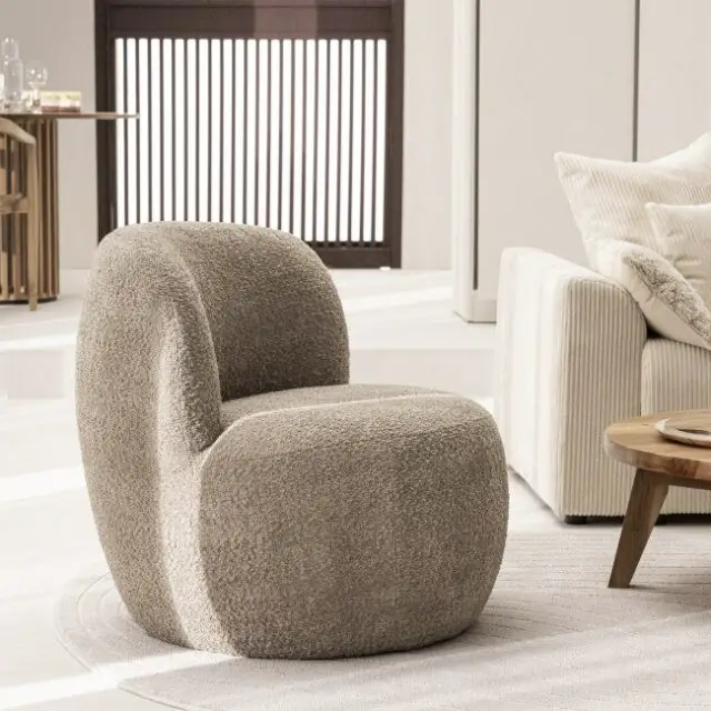 Fauteuil rond en tissu bouclette