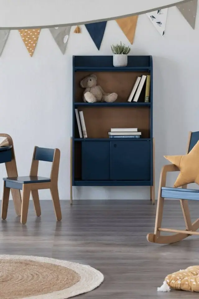 Bibliothèque enfant en bois bleu