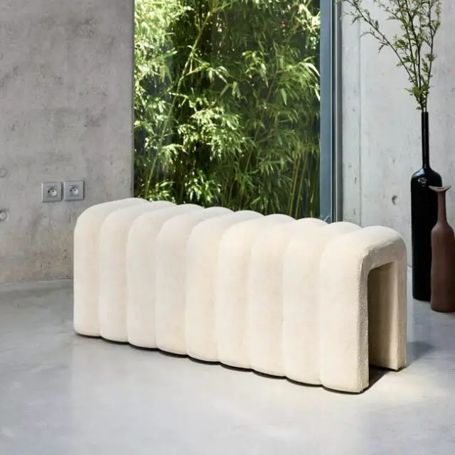 Banc, bout de lit beige contemporain tissu, design