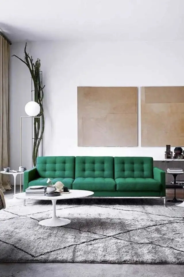 meuble design Florence Knoll fauteuil vert capitonné 3 places vintage élégant mid century modern 