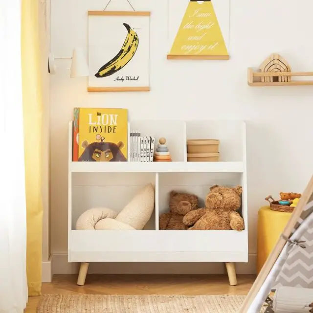 Meuble de rangement à jouets pour enfants effet bois blanc