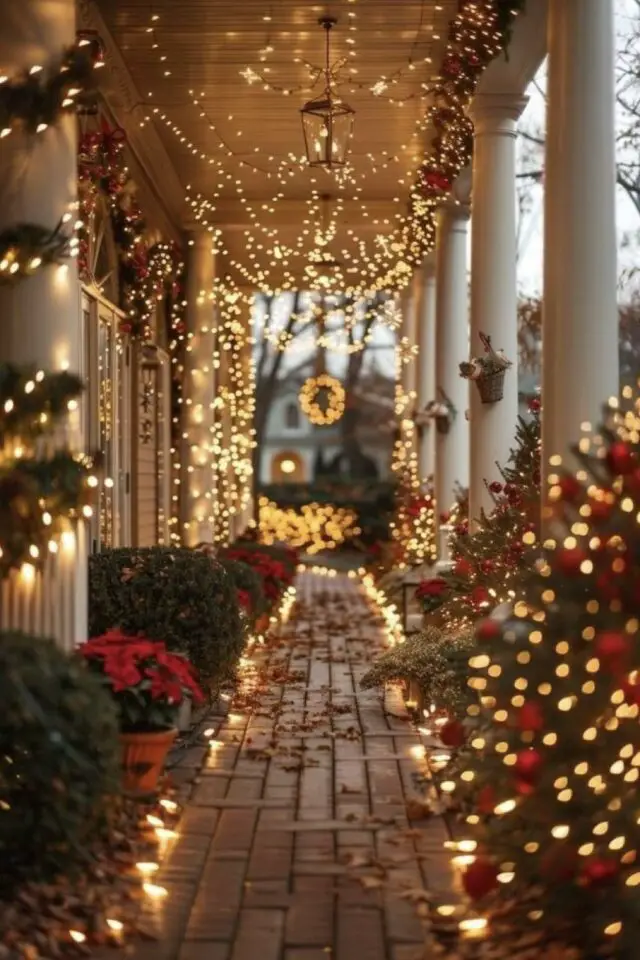 décoration extérieure noël exemple éclairage guirlande lumineuse sapin magie des fêtes de fin d'année 