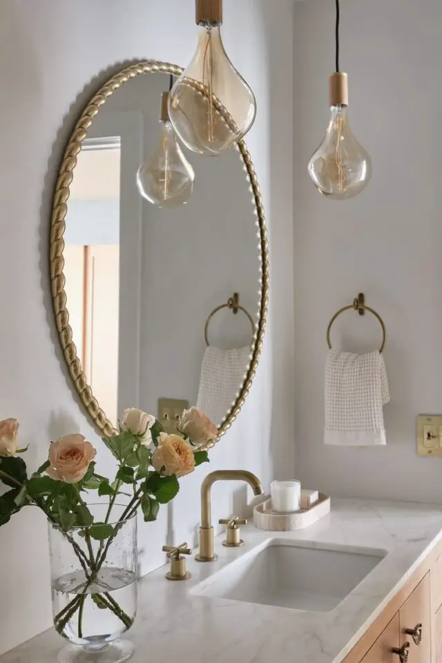 intérieur lumineux élégant et moderne miroir rond original et chic pour la salle de bain éclairage suspension sans abat-jour 