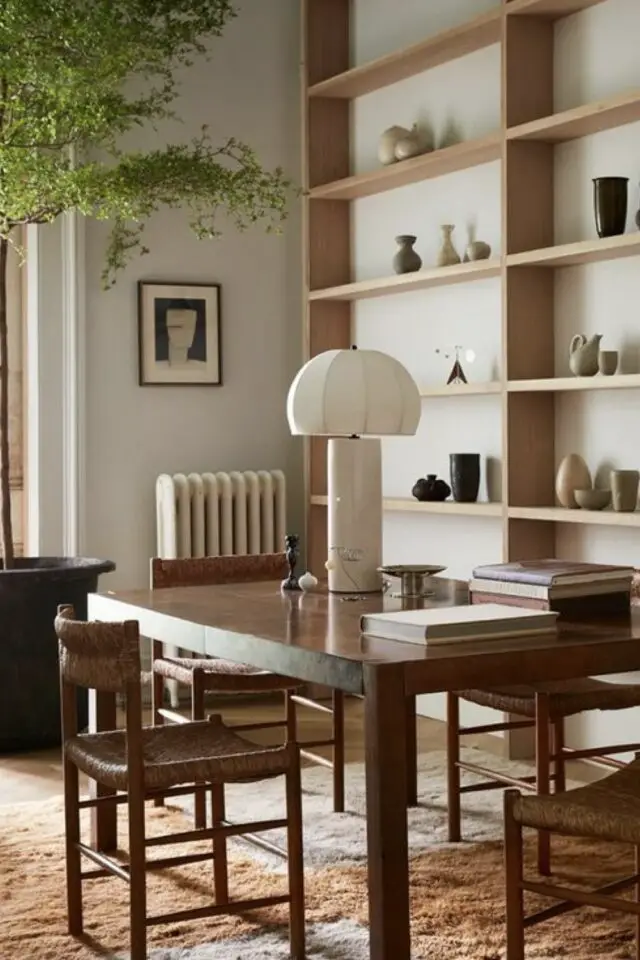 meuble salle a manger rangement complète en bois avec bibliothèque murale 