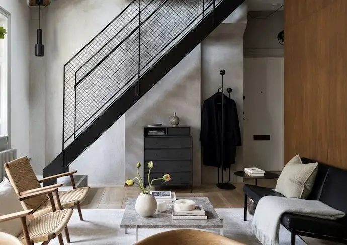 visite déco appartement duplex masculin élégant vintage et scandinave