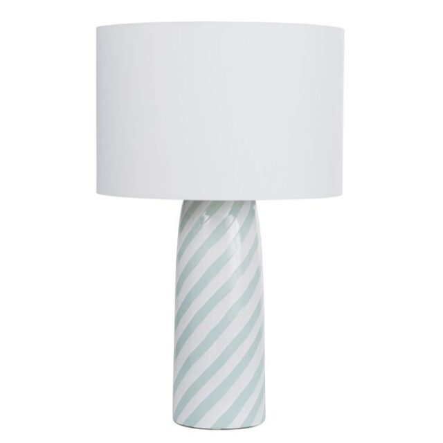  Lampe en céramique blanche et bleue et abat-jour en polyester recyclé blanc