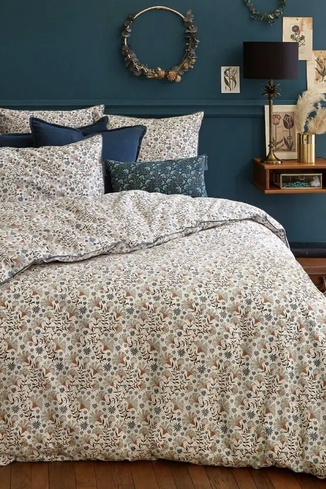 Housse de couette percale de coton imprimé floral 