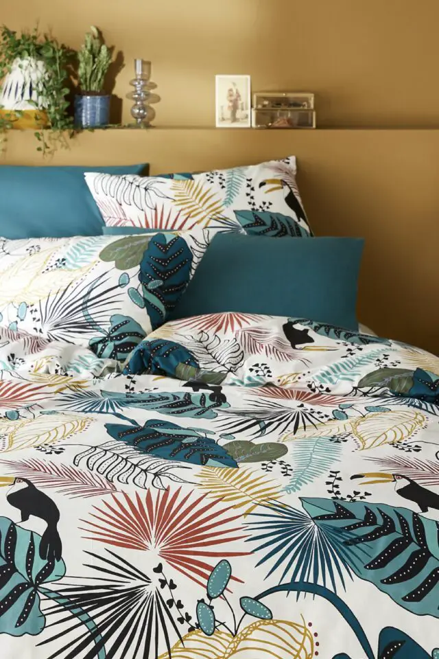 Housse de couette percale coton imprimé jungle