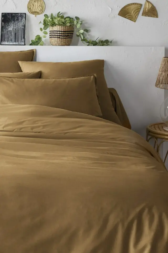 Housse de couette unie percale coton bio couleur cumin 