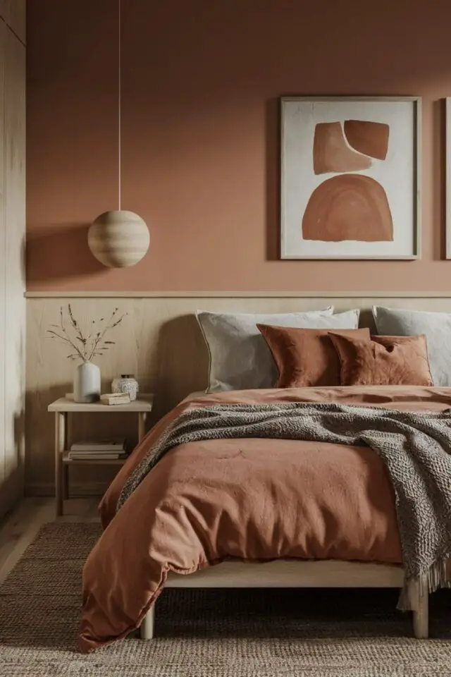 tendances déco chambre 2025 couleur terreuse terracotta marron bois ambiance naturelle 