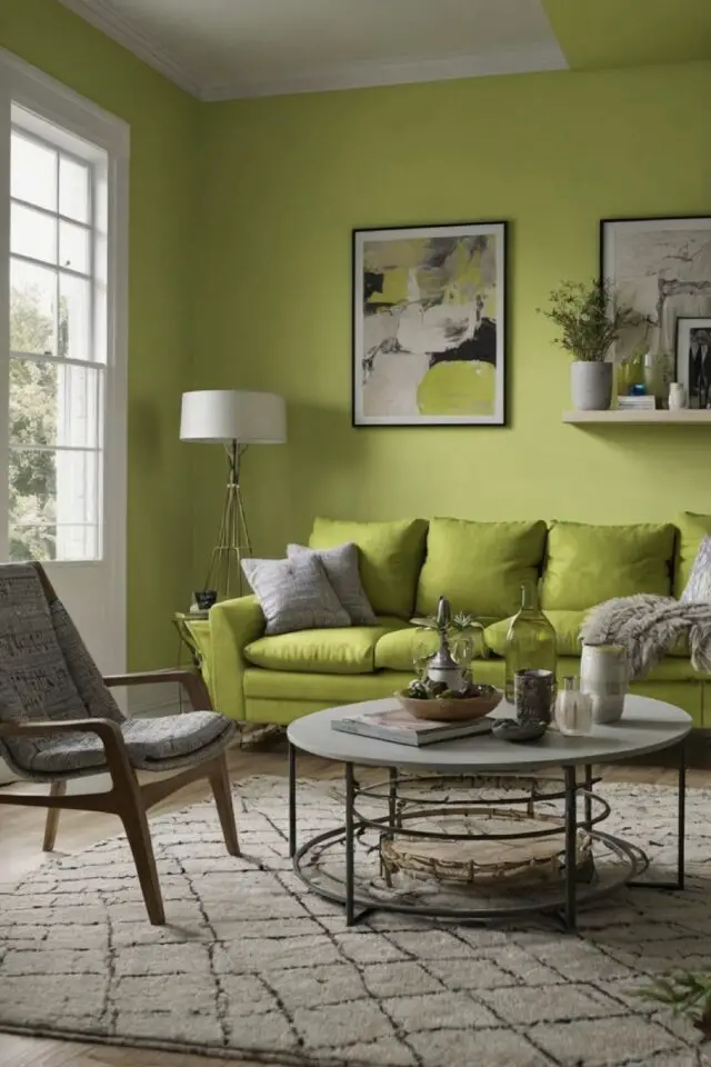 tendances déco des années 2000 couleur vert citron green lime salon séjour peinture mur et canapé 