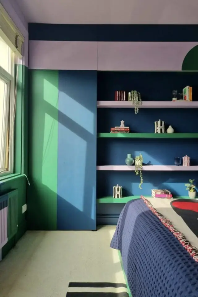 association couleur vert bleu déco 2 couleurs tendre mur accent bibliothèque chambre 